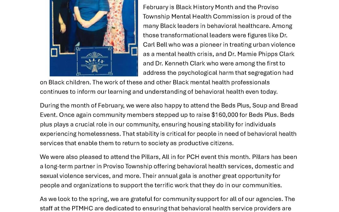 February Update from your Proviso Township Mental Health Commission